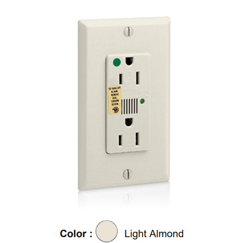 Leviton 8280-T, Decora Plus Surge Protective Duplex Receptacle, Heavy-Duty Hospital Grade, Audible Alarm, Indicator Light, 15A 125V, NEMA 5-15R, 2-Pole, 3-Wire, Back and Side Wire, Light Almond