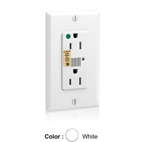 Leviton 8280-W, Decora Plus Surge Protective Duplex Receptacle, Heavy-Duty Hospital Grade, Audible Alarm, Indicator Light, 15A 125V, NEMA 5-15R, 2-Pole, 3-Wire, Back and Side Wire, White