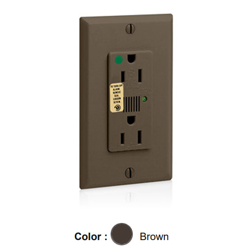 Leviton 8280, Decora Plus Surge Protective Duplex Receptacle, Heavy-Duty Hospital Grade, Audible Alarm, Indicator Light, 15A 125V, NEMA 5-15R, 2-Pole, 3-Wire, Back and Side Wire, Brown