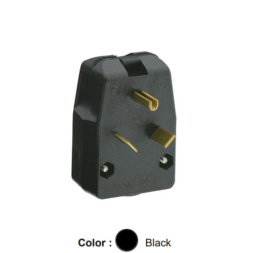 Leviton 830-E, Trailer Travel Vinyl Straight Blade Angle Plug for use with 7313 Receptacle, Industrial Grade, 30A 125V, NEMA TT-30P, 2-Pole, 3-Wire, Grounding, Black