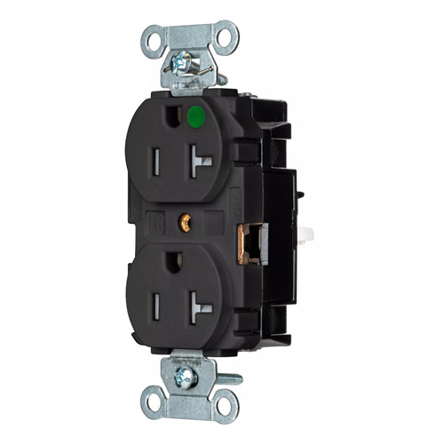 EdgeConnect Hubbell-PRO Extra Heavy Duty Hospital Grade Receptacles, Tamper Resistant, Duplex, Smooth Face, Spring Termination, 20A 125V, 5-20R, 2-Pole 3-Wire Grounding, Black, 8300STBKTR