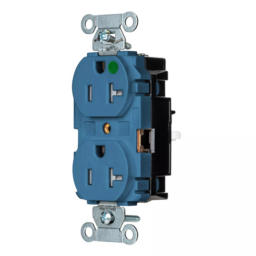 EdgeConnect Hubbell-PRO Extra Heavy Duty Hospital Grade Receptacles, Tamper Resistant, Duplex, Smooth Face, Spring Termination, 20A 125V, 5-20R, 2-Pole 3-Wire Grounding, Blue, 8300STBLTR