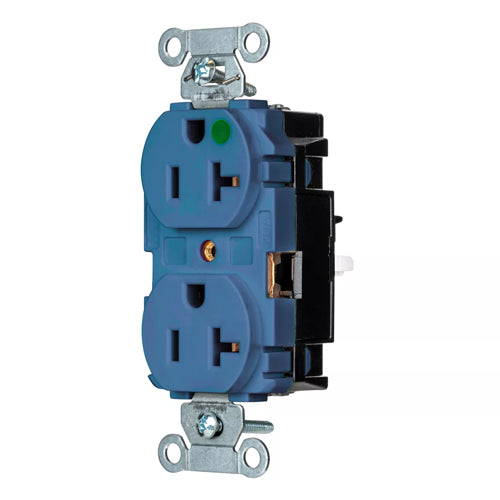 EdgeConnect Hubbell-PRO Extra Heavy Duty Hospital Grade Receptacles, Duplex, Smooth Face, Spring Termination, 20A 125V, 5-20R, 2-Pole 3-Wire Grounding, Blue, 8300STBL