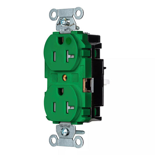 EdgeConnect Hubbell-PRO Extra Heavy Duty Hospital Grade Receptacles, Tamper Resistant, Duplex, Smooth Face, Spring Termination, 20A 125V, 5-20R, 2-Pole 3-Wire Grounding, Green, 8300STGNTR