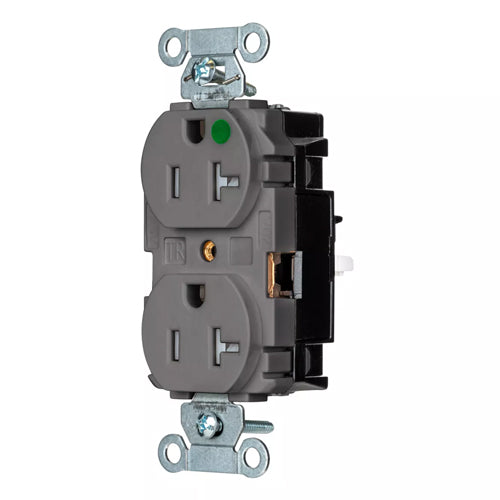 EdgeConnect Hubbell-PRO Extra Heavy Duty Hospital Grade Receptacles, Tamper Resistant, Duplex, Smooth Face, Spring Termination, 20A 125V, 5-20R, 2-Pole 3-Wire Grounding, Gray, 8300STGYTR