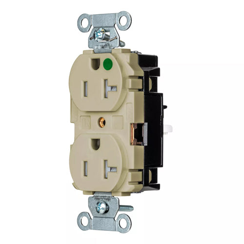 EdgeConnect Hubbell-PRO Extra Heavy Duty Hospital Grade Receptacles, Tamper Resistant, Duplex, Smooth Face, Spring Termination, 20A 125V, 5-20R, 2-Pole 3-Wire Grounding, Ivory, 8300STITR