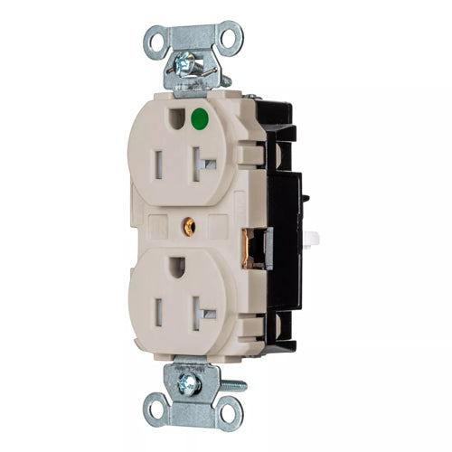 EdgeConnect Hubbell-PRO Extra Heavy Duty Hospital Grade Receptacles, Tamper Resistant, Duplex, Smooth Face, Spring Termination, 20A 125V, 5-20R, 2-Pole 3-Wire Grounding, Light Almond, 8300STLATR