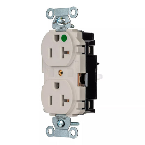 EdgeConnect Hubbell-PRO Extra Heavy Duty Hospital Grade Receptacles, Duplex, Smooth Face, Spring Termination, 20A 125V, 5-20R, 2-Pole 3-Wire Grounding, Light Almond, 8300STLA