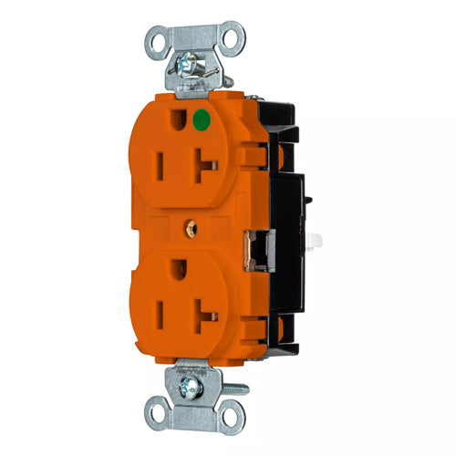 EdgeConnect Hubbell-PRO Extra Heavy Duty Hospital Grade Receptacles, Duplex, Smooth Face, Spring Termination, 20A 125V, 5-20R, 2-Pole 3-Wire Grounding, Orange, 8300STO