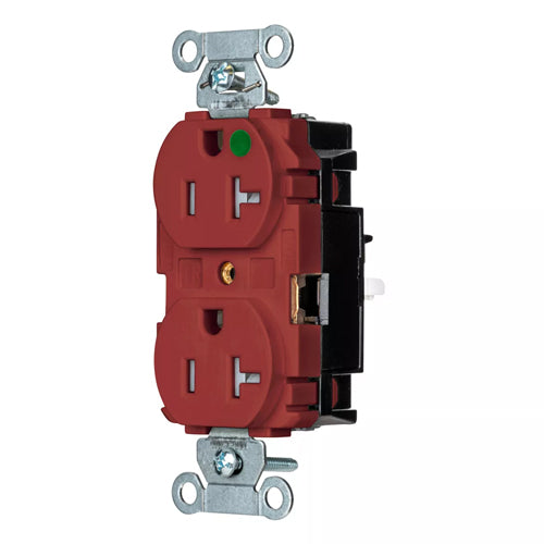 EdgeConnect Hubbell-PRO Extra Heavy Duty Hospital Grade Receptacles, Tamper Resistant, Duplex, Smooth Face, Spring Termination, 20A 125V, 5-20R, 2-Pole 3-Wire Grounding, Red, 8300STRTR