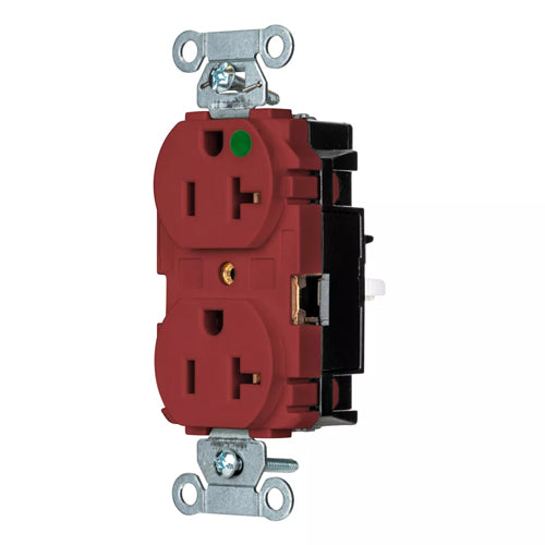 EdgeConnect Hubbell-PRO Extra Heavy Duty Hospital Grade Receptacles, Duplex, Smooth Face, Spring Termination, 20A 125V, 5-20R, 2-Pole 3-Wire Grounding, Red, 8300STR