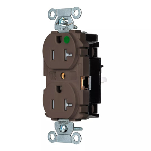 EdgeConnect Hubbell-PRO Extra Heavy Duty Hospital Grade Receptacles, Tamper Resistant, Duplex, Smooth Face, Spring Termination, 20A 125V, 5-20R, 2-Pole 3-Wire Grounding, Brown, 8300STTR