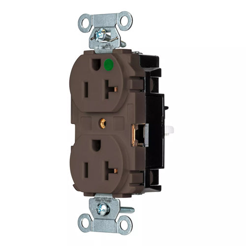EdgeConnect Hubbell-PRO Extra Heavy Duty Hospital Grade Receptacles, Duplex, Smooth Face, Spring Termination, 20A 125V, 5-20R, 2-Pole 3-Wire Grounding, Brown, 8300ST