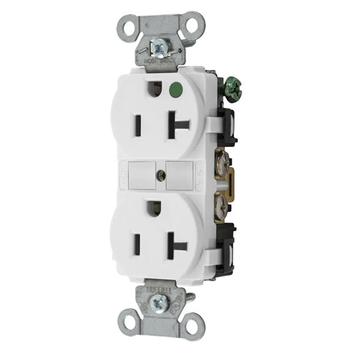 Hubbell-PRO Extra Heavy Duty Hospital Grade Receptacles, Duplex, Smooth Nylon Face, Back And Side Wired, 20A 125V, 5-20R, 2-Pole 3-Wire Grounding, White, 8300WHI