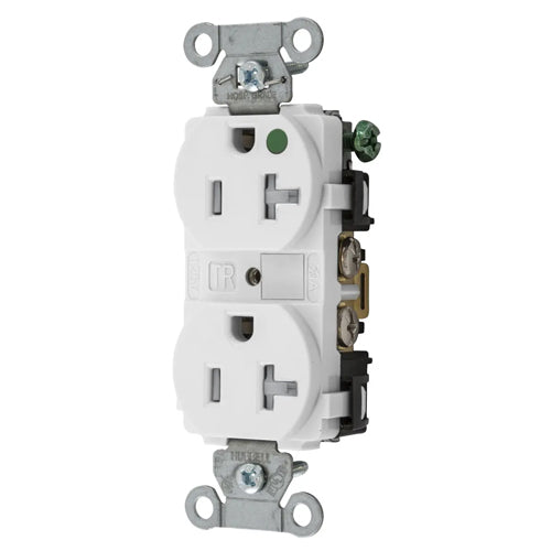 Hubbell-PRO Extra Heavy Duty Hospital Grade Receptacles, Duplex, Tamper Resistant, Smooth Nylon Face, Back And Side Wired, 20A 125V, 5-20R, 2-Pole 3-Wire Grounding, White, 8300WTRA