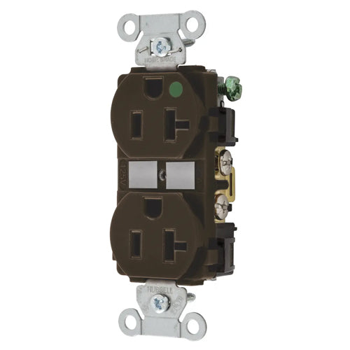 Hubbell-PRO Extra Heavy Duty Hospital Grade Receptacles, Duplex, Smooth Nylon Face, Back And Side Wired, 20A 125V, 5-20R, 2-Pole 3-Wire Grounding, Brown, 8300