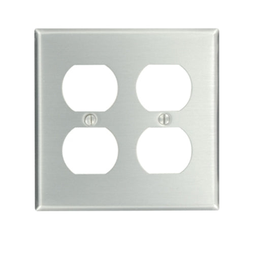 Leviton 83016, 2-Gang Duplex Device Receptacle Wallplate, Standard Size, Device Mount, Aluminum