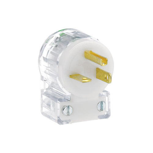 Leviton 8315-CAT, Straight Blade Angle Plug, Hospital Grade, 20A 125V, NEMA 5-20P, 2-Pole, 3-Wire, Grounding, Transparent