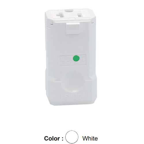 Leviton 8359-V, Python Straight Blade Connector, Hospital Grade, 20A 125V, NEMA 5-20R, 2-Pole, 3-Wire, Grounding, White