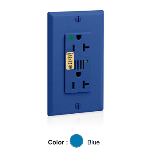 Leviton 8380-B, Decora Plus Surge Protective Duplex Receptacle, Heavy-Duty Hospital Grade, Audible Alarm, Indicator Light, 20A 125V, NEMA 5-20R, 2-Pole, 3-Wire, Back and Side Wire, Blue