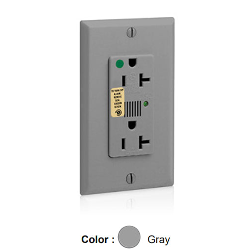 Leviton 8380-GY, Decora Plus Surge Protective Duplex Receptacle, Heavy-Duty Hospital Grade, Audible Alarm, Indicator Light, 20A 125V, NEMA 5-20R, 2-Pole, 3-Wire, Back and Side Wire, Gray