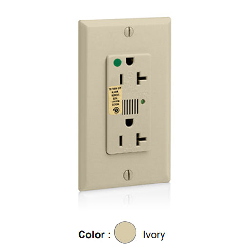 Leviton 8380-I, Decora Plus Surge Protective Duplex Receptacle, Heavy-Duty Hospital Grade, Audible Alarm, Indicator Light, 20A 125V, NEMA 5-20R, 2-Pole, 3-Wire, Back and Side Wire, Ivory