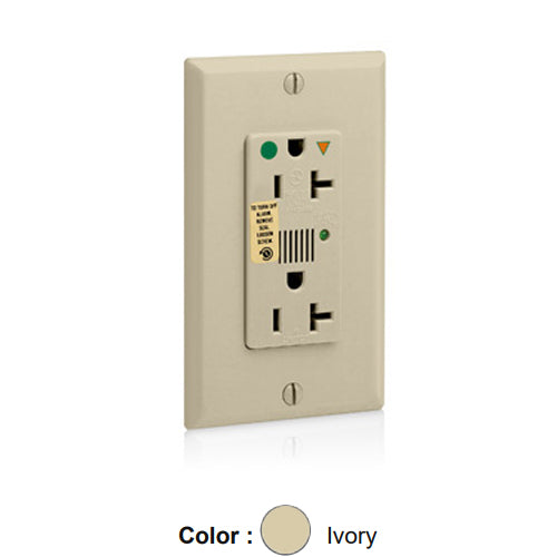 Leviton 8380-IGI, Decora Plus Surge Protective Isolated Ground Duplex Receptacle, Heavy-Duty Hospital Grade, Audible Alarm, Indicator Light, 20A 125V, NEMA 5-20R, 2-Pole, 3-Wire, Back and Side Wire, Ivory