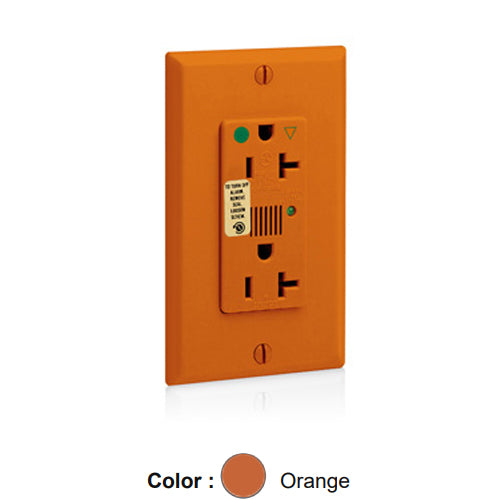 Leviton 8380-IGO, Decora Plus Surge Protective Isolated Ground Duplex Receptacle, Heavy-Duty Hospital Grade, Audible Alarm, Indicator Light, 20A 125V, NEMA 5-20R, 2-Pole, 3-Wire, Back and Side Wire, Orange