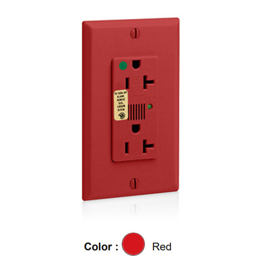 Leviton 8380-R, Decora Plus Surge Protective Duplex Receptacle, Heavy-Duty Hospital Grade, Audible Alarm, Indicator Light, 20A 125V, NEMA 5-20R, 2-Pole, 3-Wire, Back and Side Wire, Red