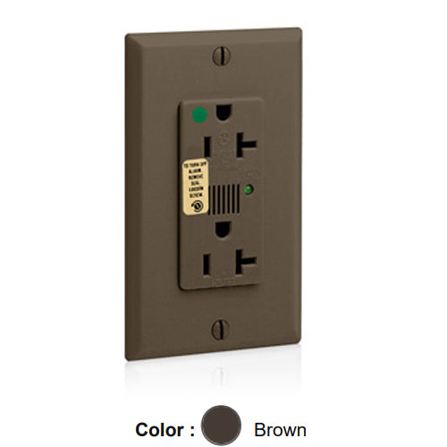 Leviton 8380, Decora Plus Surge Protective Duplex Receptacle, Heavy-Duty Hospital Grade, Audible Alarm, Indicator Light, 20A 125V, NEMA 5-20R, 2-Pole, 3-Wire, Back and Side Wire, Brown