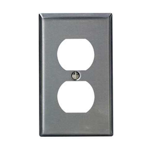 Leviton 84003-40, 1-Gang Duplex Receptacle Wallplate, Standard Size, Non-Magnetic Stainless Steel, Device Mount, Brushed Finish, 3 Packs