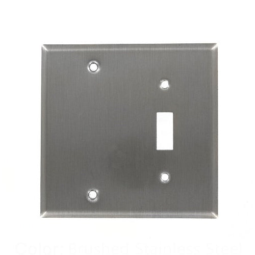 Leviton 84006-40, 2-Gang 1-Toggle and 1-Blank Device Combination Wallplate, Standard Size, Box Mount, Non-Magnetic Stainless Steel