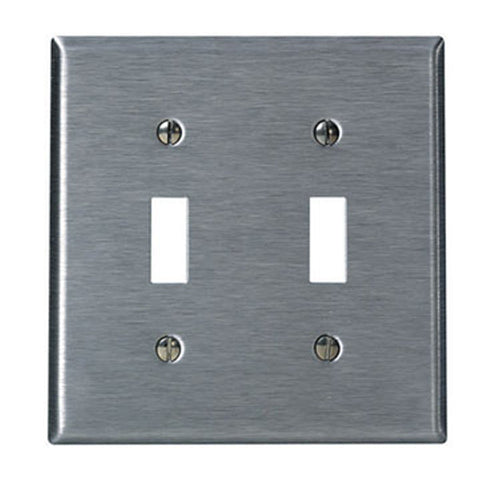 Leviton 84109-40, 2-Gang Toggle Switch Wallplate, Oversized, Non-Magnetic Stainless Steel, Device Mount