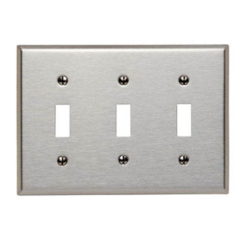 Leviton 84111-40, 3-Gang Toggle Switch Wallplate, Oversized, Non-Magnetic Stainless Steel, Device Mount