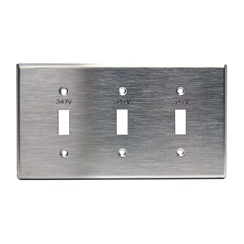 Leviton 84011-C, 3-Gang Toggle Device Switch Wallplate for 347V Applications, 430 Stainless Steel, Device Mount