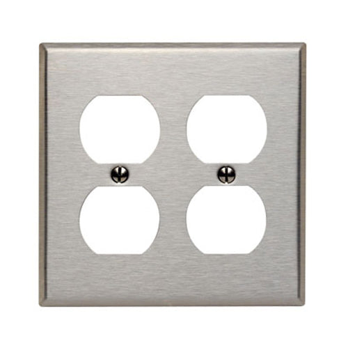 Leviton 84016, 2-Gang Duplex Device Receptacle Wallplate, Standard Size, 430 Stainless Steel, Device Mount, Stainless Steel