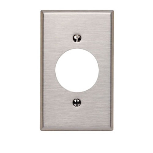 Leviton 84020-40, 1-Gang Locking 1.60'' Diameter Receptacle Wallplate, Standard Size, Non-Magnetic Stainless Steel, Device Mount