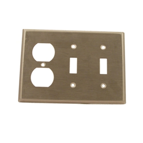 Leviton 84021-40, 3-Gang 2-Toggle 1-Duplex Device Combination Wallplate, Standard Size, Non-Magnetic Stainless Steel, Device Mount