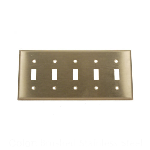 Leviton 84023-40, 5-Gang Toggle Switch Wallplate, Standard Size, Non-Magnetic Stainless Steel, Device Mount