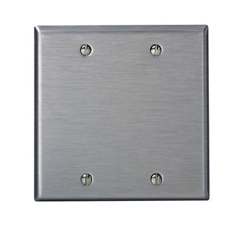 Leviton 84025-40, 2-Gang No Device Blank Wallplate, Standard Size, 302 Stainless Steel, Box Mount