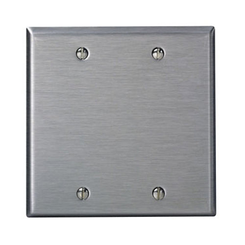 Leviton 84025, 2-Gang No Device Blank Wallplate,  Standard Size, 430 Stainless Steel, Box Mount, Stainless Steel