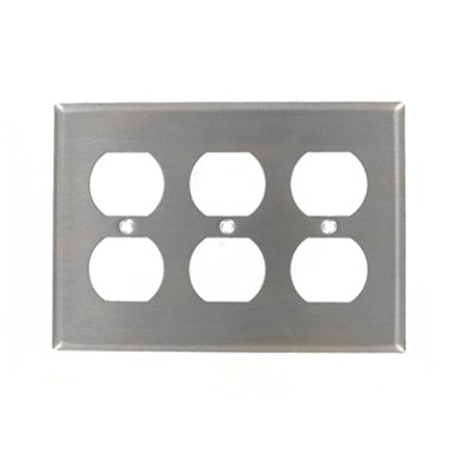 Leviton 84030-40, 3-Gang Duplex Receptacle Wallplate, Standard Size, Device Mount, Non-Magnetic Stainless Steel, Brushed Finish