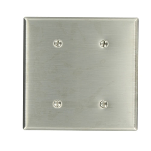 Leviton 84134-40, 2-Gang No Device Blank Wallplate, Oversized, Non-Magnetic Stainless Steel, Strap Mount