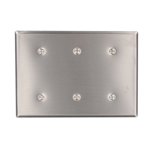 Leviton 84035-40, 3-Gang No Device Blank Wallplate, Standard Size, Non-Magnetic Stainless Steel, Strap Mount