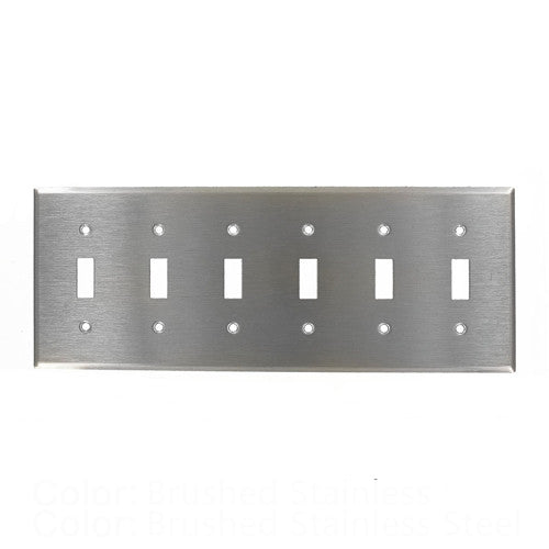 Leviton 84036-40, 6-Gang Toggle Switch Wallplate, Standard Size, Non-Magnetic Stainless Steel, Device Mount