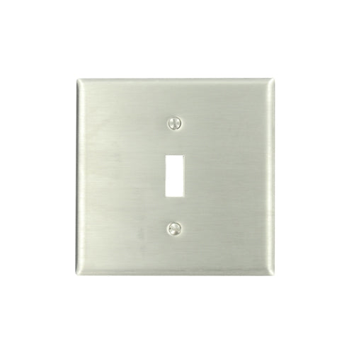 Leviton 84040-40, 2-Gang 1-Toggle Centered Device Switch Wallplate, Standard Size, 302 Stainless Steel, Device Mount