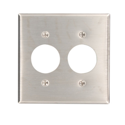 Leviton 84052-40, 2-Gang Single 1.406 Inch Hole Receptacle Wallplate, Standard Size, Device Mount, Non-Magnetic Stainless Steel