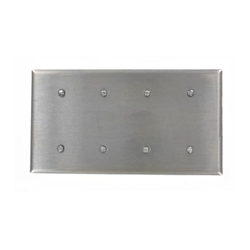 Leviton 84057-40, 4-Gang No Device Blank Wallplate, Standard Size, Non-Magnetic Stainless Steel, Strap Mount