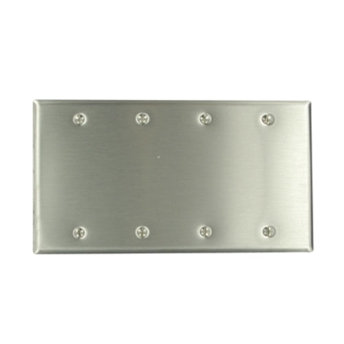 Leviton 84064-40, 4-Gang No Device Blank Wallplate, Standard Size, Box Mount, Non-Magnetic Stainless Steel