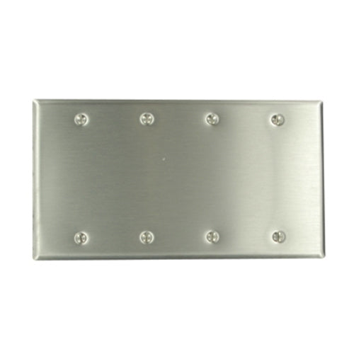 Leviton 84064, 4-Gang No Device Blank Wallplate,  Standard Size, 430 Stainless Steel, Box Mount, Stainless Steel